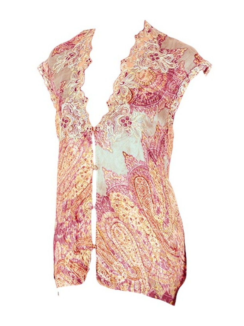 LA PERLA Paisley Embroidered Lace Silk Top in Pink Fantasy